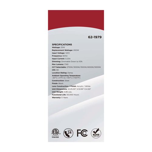 Main product image of Glamour, LED 25" Linear Flush Mount, Black Finish, 27K/3K/35K/4K/5K CCT Selectable