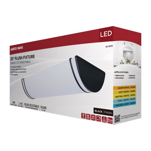 Main product image of Glamour, LED 25" Linear Flush Mount, Black Finish, 27K/3K/35K/4K/5K CCT Selectable