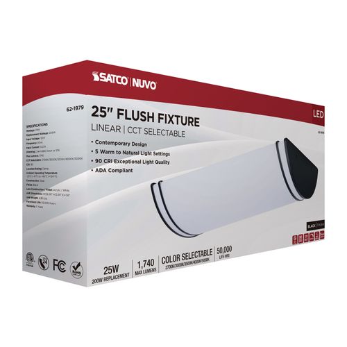 Main product image of Glamour, LED 25" Linear Flush Mount, Black Finish, 27K/3K/35K/4K/5K CCT Selectable