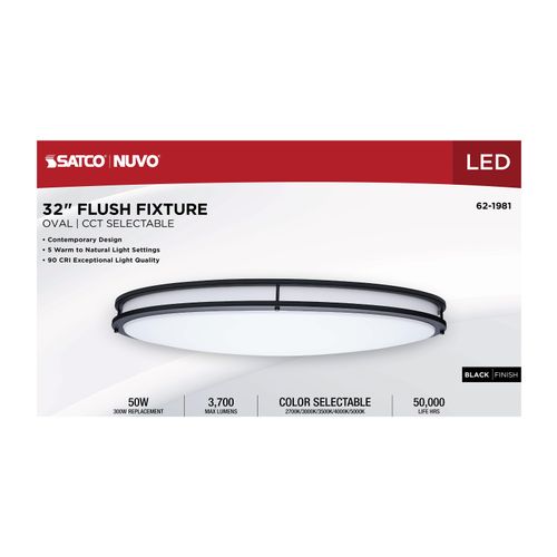 Main product image of Glamour, LED 32" Oval Flush Mount, Black Finish, 27K/3K/35K/4K/5K CCT Selectable