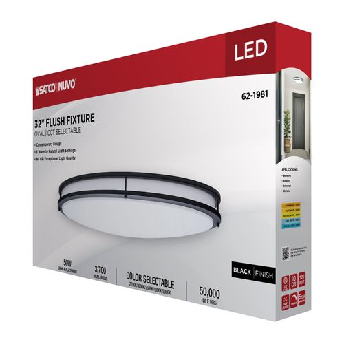 Main product image of Glamour, LED 32" Oval Flush Mount, Black Finish, 27K/3K/35K/4K/5K CCT Selectable