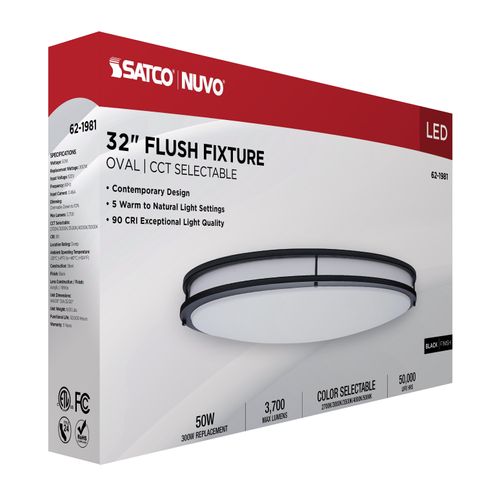 Main product image of Glamour, LED 32" Oval Flush Mount, Black Finish, 27K/3K/35K/4K/5K CCT Selectable