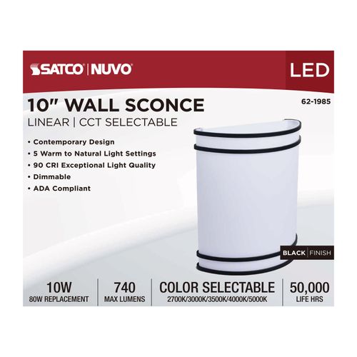 Main product image of Glamour, LED Wall Sconce, Black Finish, 27K/3K/35K/4K/5K CCT Selectable