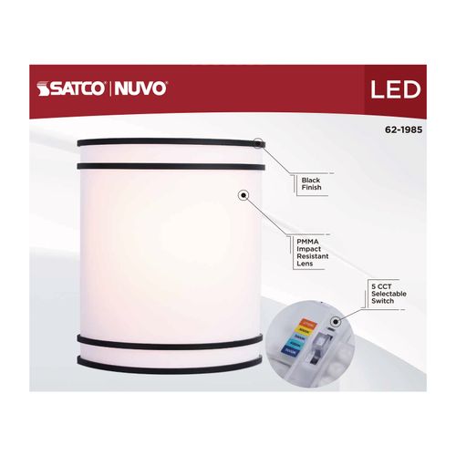Main product image of Glamour, LED Wall Sconce, Black Finish, 27K/3K/35K/4K/5K CCT Selectable
