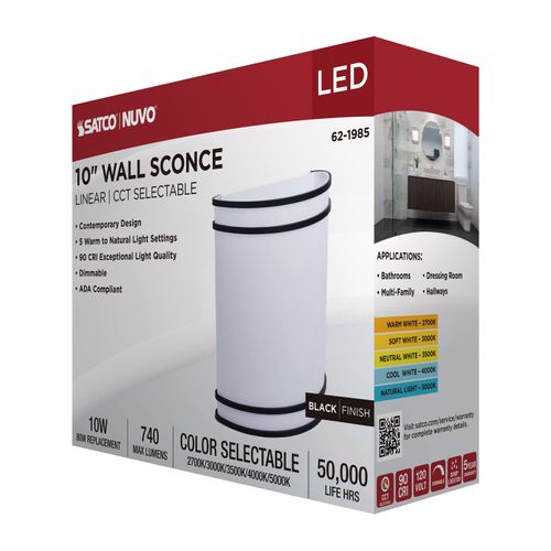 Main product image of Glamour, LED Wall Sconce, Black Finish, 27K/3K/35K/4K/5K CCT Selectable