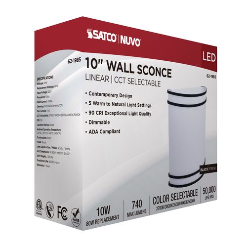Main product image of Glamour, LED Wall Sconce, Black Finish, 27K/3K/35K/4K/5K CCT Selectable
