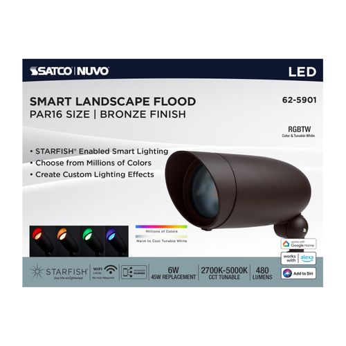Main product image of 6W LED Landscape Floodlight, RGB and 2700K-5000K Tunable White, Bronze Finish