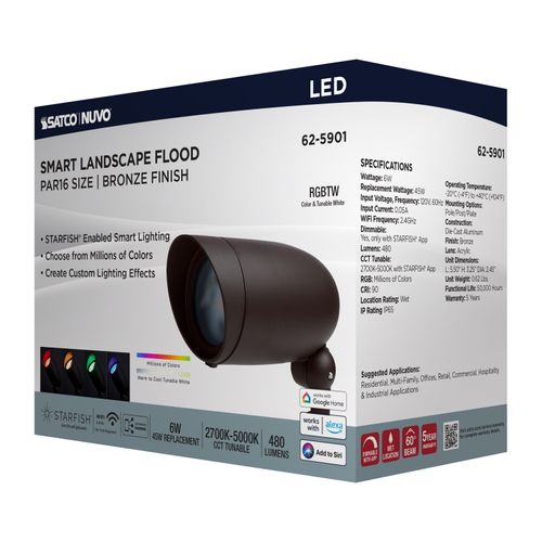 Main product image of 6W LED Landscape Floodlight, RGB and 2700K-5000K Tunable White, Bronze Finish