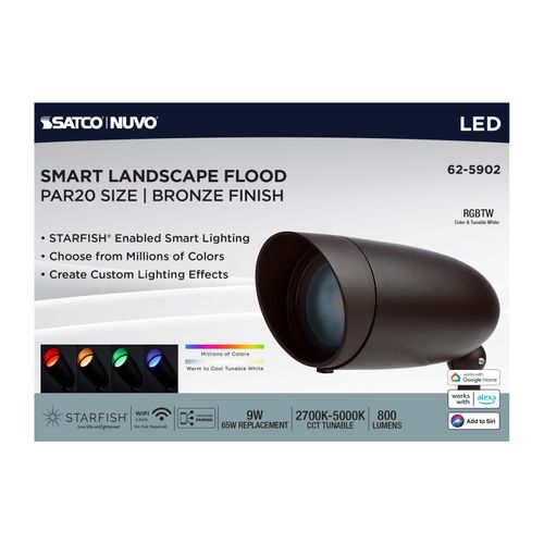 Main product image of 9W LED Landscape Floodlight, RGB and 2700K-5000K Tunable White, PAR20, Bronze Finish