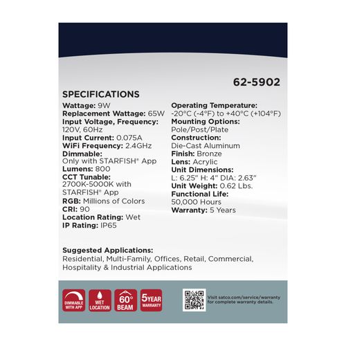 Main product image of 9W LED Landscape Floodlight, RGB and 2700K-5000K Tunable White, PAR20, Bronze Finish