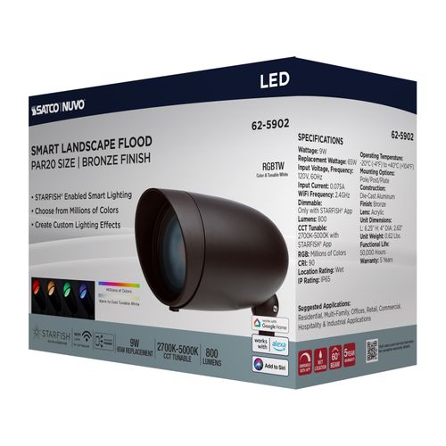 Main product image of 9W LED Landscape Floodlight, RGB and 2700K-5000K Tunable White, PAR20, Bronze Finish