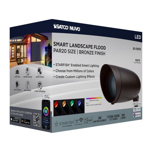 Main product image of 9W LED Landscape Floodlight, RGB and 2700K-5000K Tunable White, PAR20, Bronze Finish