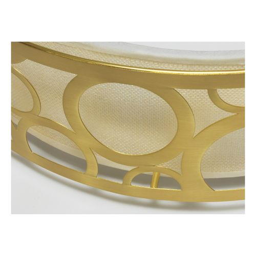 Main product image of 15" Filigree LED Decor Flush Mount Fixture Natural Brass Finish White Fabric Shade