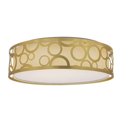 Main product image of 15" Filigree LED Decor Flush Mount Fixture Natural Brass Finish White Fabric Shade