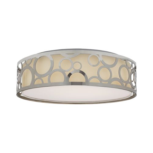 Main product image of 15" Filigree LED Decor Flush Mount Fixture Polished Nickel Finish White Fabric Shade