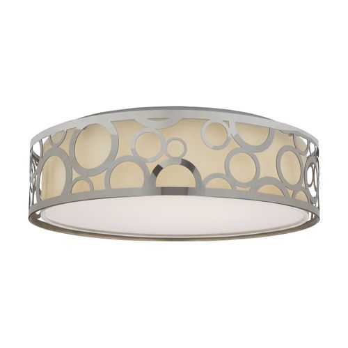 Main product image of 15" Filigree LED Decor Flush Mount Fixture Polished Nickel Finish White Fabric Shade