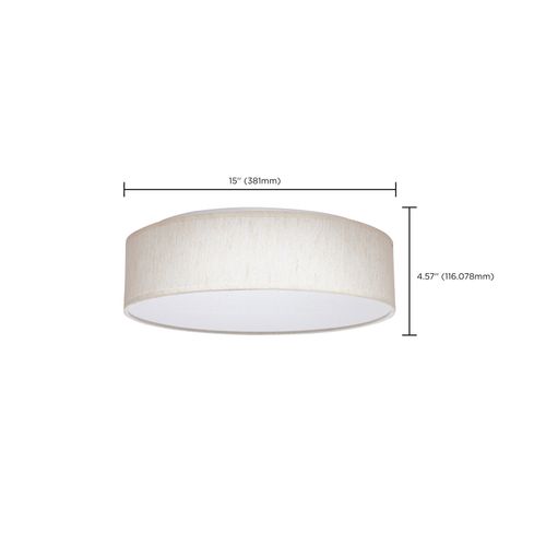 Main product image of 15" CCT Selectable Fabric Drum LED Decor Flush Mount Fixture Beige Fabric Shade Acrylic Diffuser