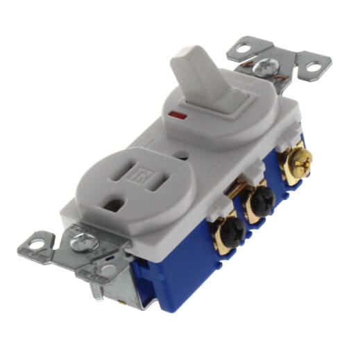 1P, 3W Grounding White Switch/Plug Combo, 15A (120V)