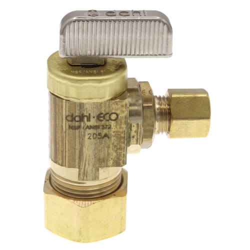 1/2" Nom Comp. (5/8" OD) x 1/4" OD Comp. Angle Stop Valve, Lead Free (Rough Brass)