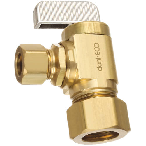 1/2" Nom Comp. (5/8" OD) x 3/8" OD Comp. Angle Stop Valve, Lead Free (Rough Brass)