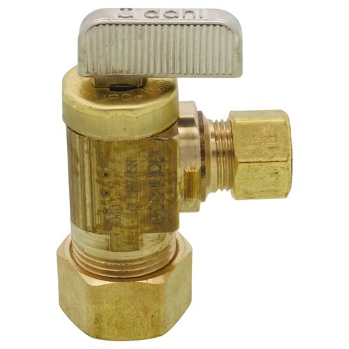 Main product image of 1/2" Nom Comp. (5/8" OD) x 3/8" OD Comp. Angle Stop Valve, Lead Free (Rough Brass)