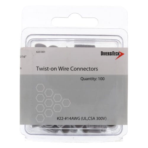 Gray Screw-On Wire Connectors, Size 71B, 22-16 AWG, 300V Max. (100 Pack)