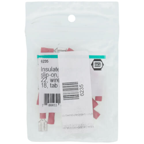 Insulated Female Slip-On Solderless Terminal, 22-18 AWG, Tab Size .25 (22 Pack)