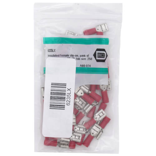 Insulated Female Slip-On Solderless Terminal, 22-18 AWG, Tab Size .25 (22 Pack)