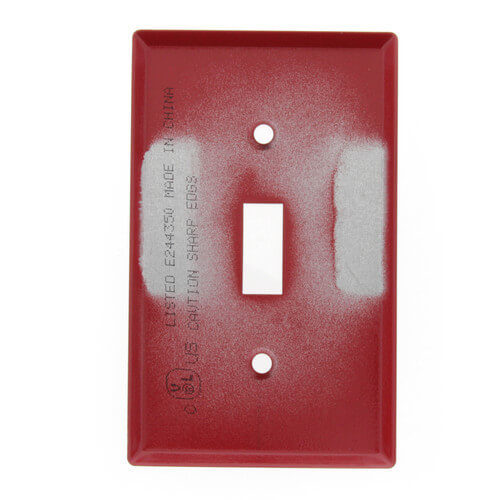 Red Emergency Gas Burner Cover Plate w/ White Text (4-1/2" x 2-1/2")