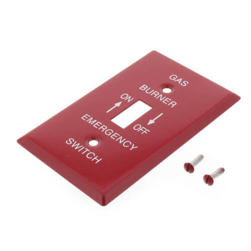 Red Emergency Gas Burner Cover Plate w/ White Text (4-1/2" x 2-1/2")
