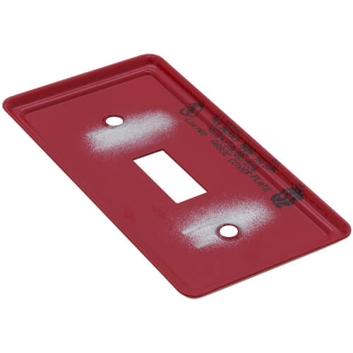 Red Emergency Gas Burner Cover Plate w/ White Text (4-1/4" x 2-3/4")