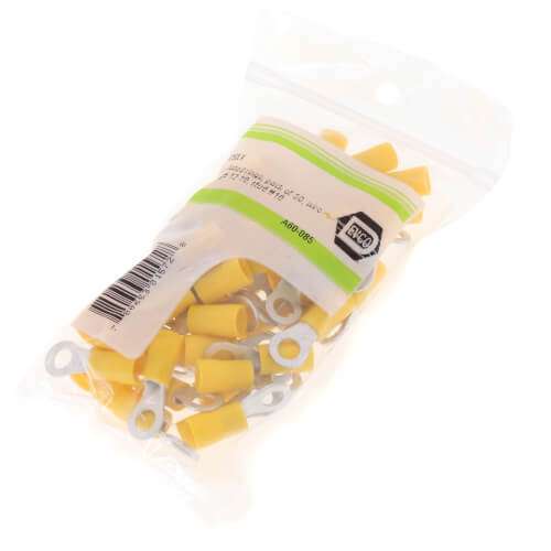 Main product image of Insulated Yellow Solderless Closed Ring Terminal, 12-10 AWG, Stud #10 (Pack of 50)