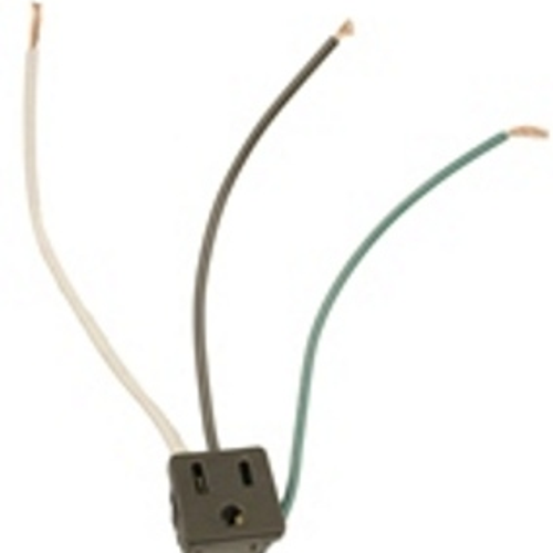 Main product image of 15A, 125V NEMA 5-15r, 2p, 3w, Snap-in Receptacle, Straight Blade, Grounding, Leads 14ga 6" Long Wired (Black)