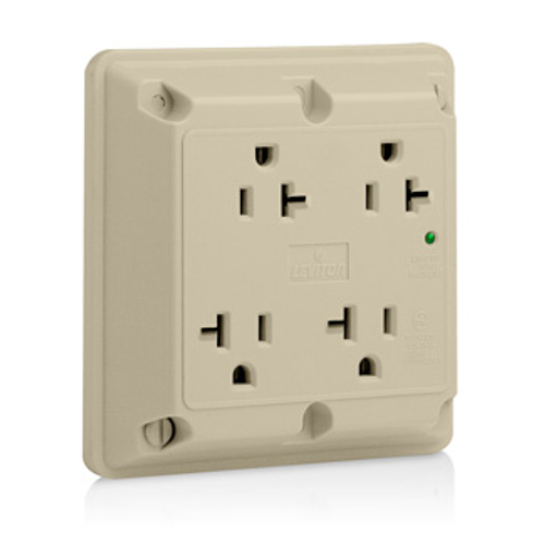 Main product image of 4-in-1 SuRGe Protective Quadruplex Receptacle Outlet,  20A, 125V Side Wire, NEMA 5-20R, 2-Pole, 3-Wire (Ivory)
