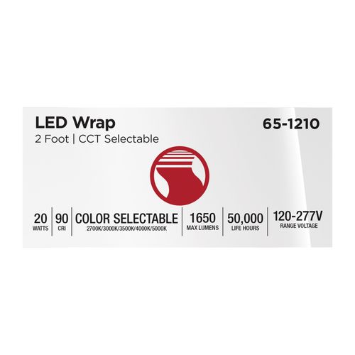 Main product image of LED 2' Wrap, 20Ws, 27K/30K/35K/40K/50K CCT Selectable, White Finish, 120-277V