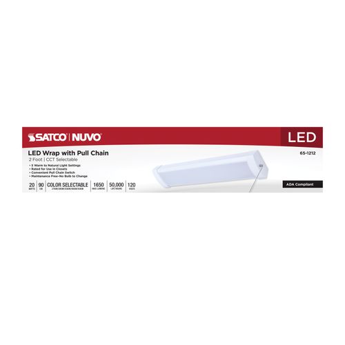 Main product image of LED 2' Wrap with Pull Chain, 20Ws, 27K/30K/35K/40K/50K CCT Selectable, White Finish, 120V