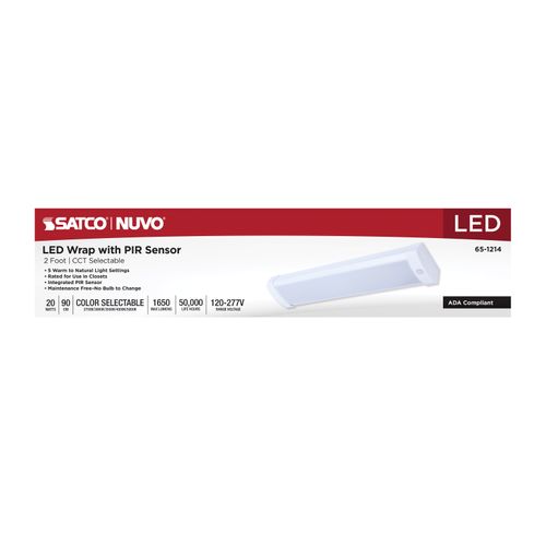 Main product image of LED 2' Wrap with PIR Motion Sensor, 20Ws, 27K/30K/35K/40K/50K CCT Selectable, White Finish, 120-277V