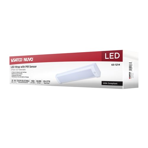 Main product image of LED 2' Wrap with PIR Motion Sensor, 20Ws, 27K/30K/35K/40K/50K CCT Selectable, White Finish, 120-277V