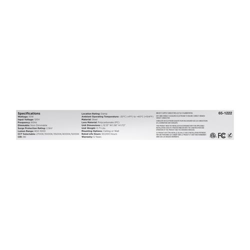 Main product image of LED 1' Connectable Strip Light, 10W, 27K/30K/35K/40K/50K CCT Selectable, White Finish, 120V
