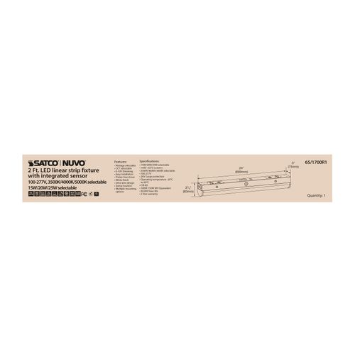 Main product image of 2' LED Linear Strip Light, Field Selectable, With Sensor, White Finish