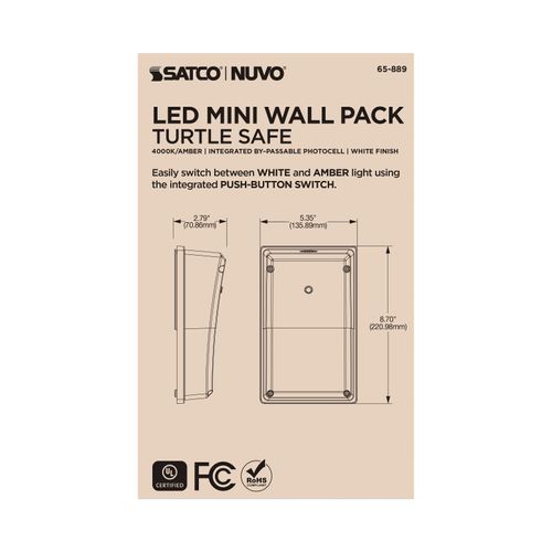 Main product image of LED Turtle Friendly Small Wall Pack, 20W, Amber Color, White Finish