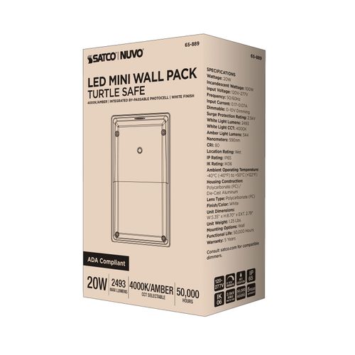 Main product image of LED Turtle Friendly Small Wall Pack, 20W, Amber Color, White Finish