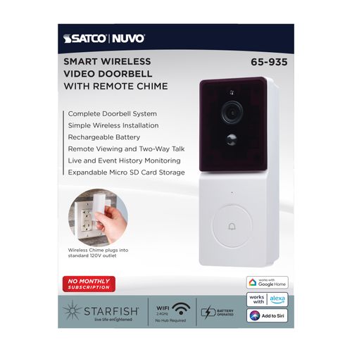 Main product image of Starfish, SMART Doorbell Security Camera, White Doorbell with White Chime