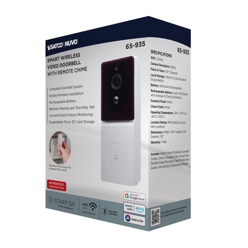 Main product image of Starfish, SMART Doorbell Security Camera, White Doorbell with White Chime