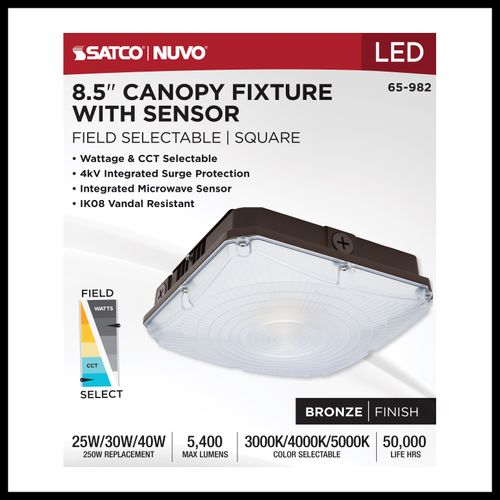 Main product image of 8.5" LED Field Selectable Canopy Fixture With Sensor, 25/30/40Ws, 3K/4K/5K CCT, 120-277V