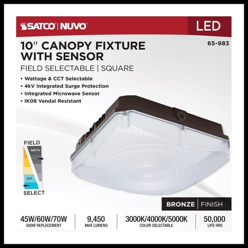 Main product image of 10" LED Field Selectable Canopy Fixture With Sensor, 45/60/70Ws, 3K/4K/5K CCT, 120-277V