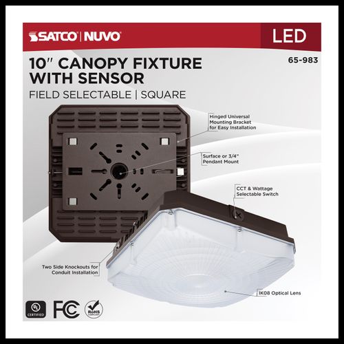 Main product image of 10" LED Field Selectable Canopy Fixture With Sensor, 45/60/70Ws, 3K/4K/5K CCT, 120-277V