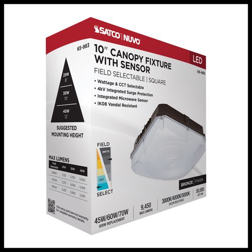 Main product image of 10" LED Field Selectable Canopy Fixture With Sensor, 45/60/70Ws, 3K/4K/5K CCT, 120-277V