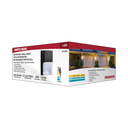 Main product image of LED Entryway Wall Pack, 10/15/20W Selectable, 30K/40K/50K CCT Selectable, Black Finish