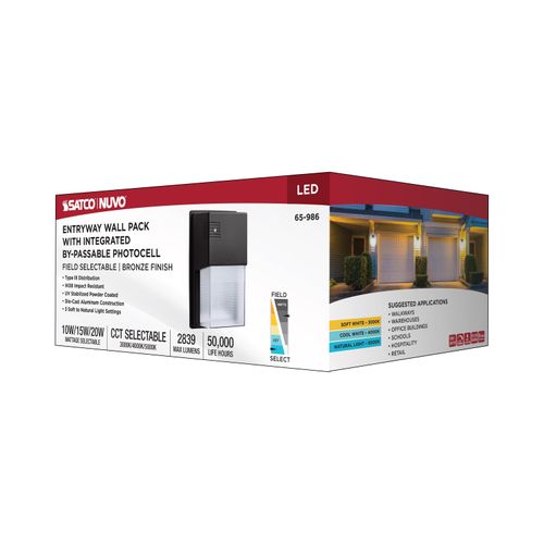 Main product image of LED Entryway Wall Pack, 10/15/20W Selectable, 30K/40K/50K CCT Selectable, Bronze Finish